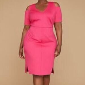 Lane Bryant Pink Cold Shoulder Scuba Dress EUC 20W